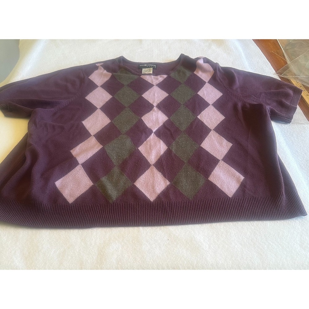 Sag Harbor Woman Purple Argyle Short Sleeve Sweater 3X F44347 Acrylic Knit